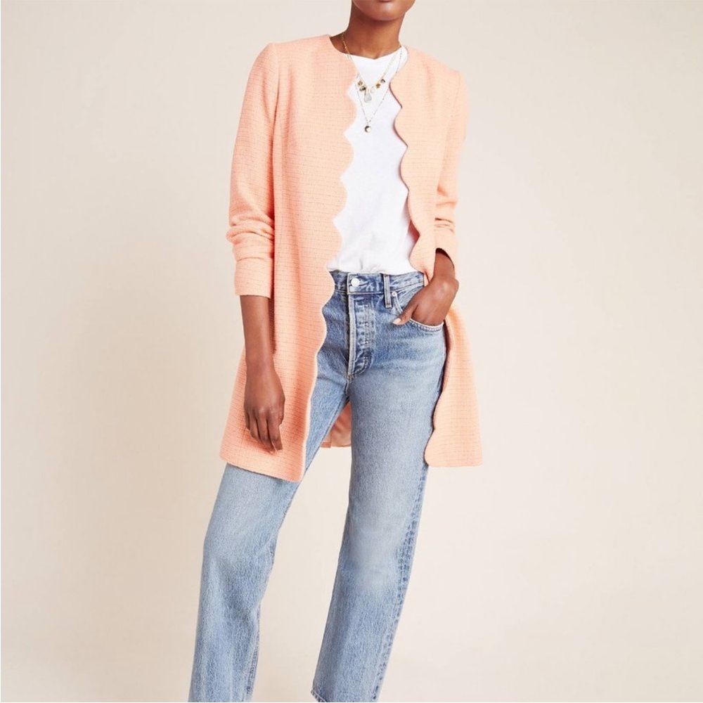 Anthropologie - Helene Berman, 10, metallic with coral pastel tweed coat